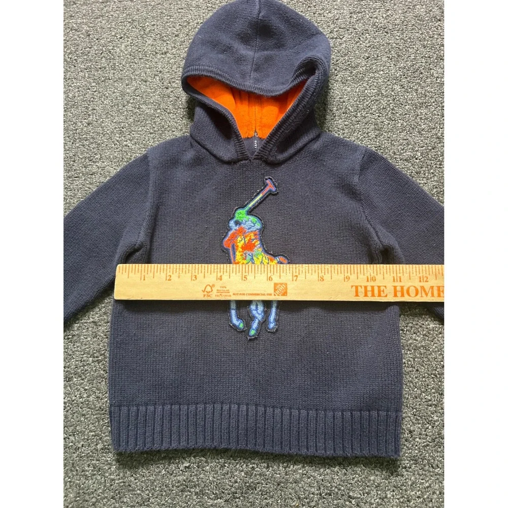 Ralph Lauren Knit Hoodie Navy Blue Toddler 18M Big Pony Tie Dye Back Zip Sweater
